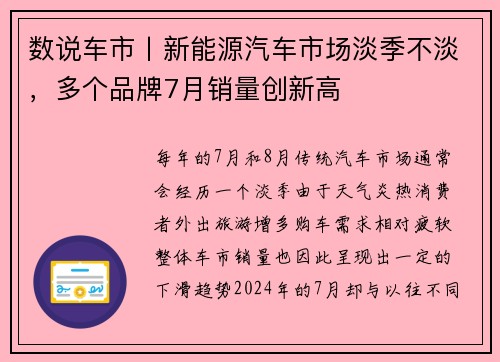 数说车市丨新能源汽车市场淡季不淡，多个品牌7月销量创新高